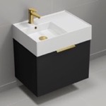 Nameeks DERIN555 24 Inch Single Floating Bathroom Vanity With White Ceramic Sink Top - Small, Modern, Matte Black